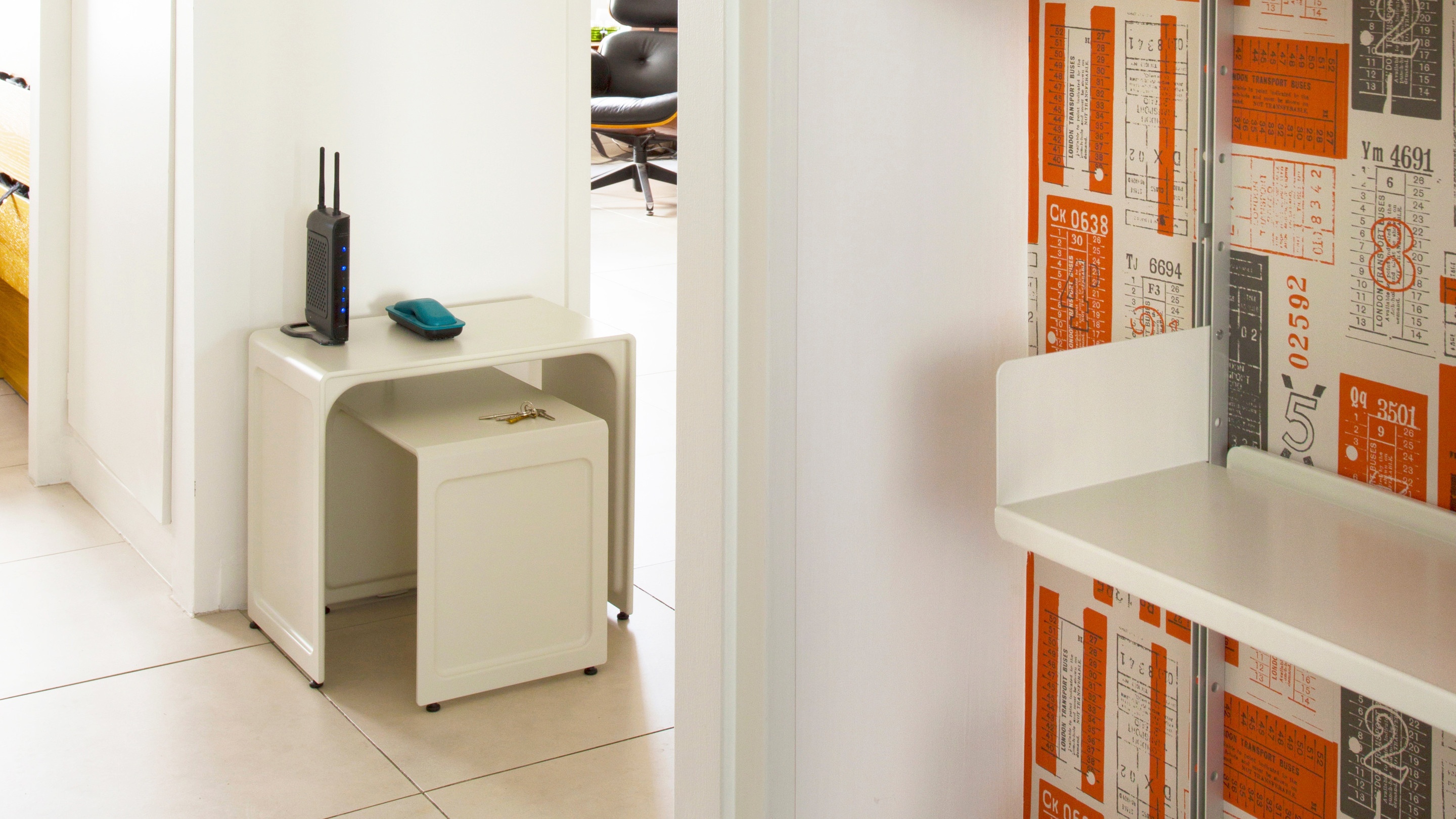 nesting pair side table. Hallway. Vitsœ 621 Designer Dieter Rams table.
