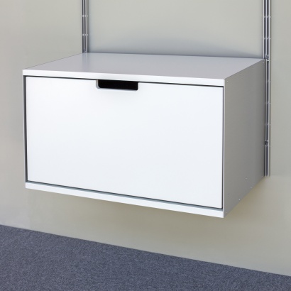 Floating cabinet, drawer. Vitsœ 606 modular shelving system, Designer Dieter Rams