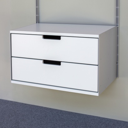 Floating cabinet, two-drawer. Vitsœ 606 modular shelving system, Designer Dieter Rams