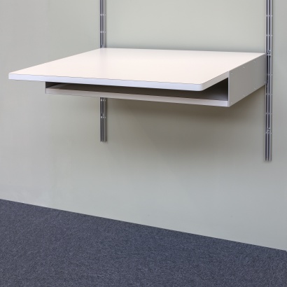 Floating desk shelf. Modular 606 universal shelving system. Designer Dieter Rams