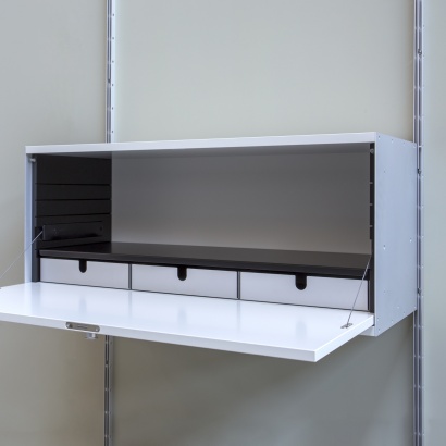 wall mounted locker cabinet with internal aluminium trays to divide space and organise