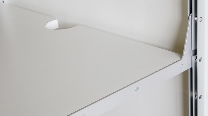 Desk, adjustable integrated table, cutout for cables behind