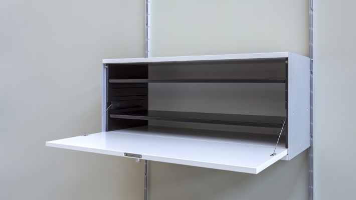 wall mounted locker cabinet with internal shelf to divide space and organise
